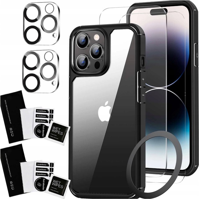 Alogy 360 Hybrid Set 6w1 Etui do iPhone 15 Pro Obudowa Case +2x szkło na ekran i obiektyw + Ring pancerne czarno-przezroczyste