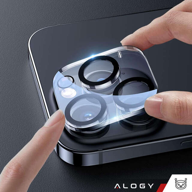 Alogy 360 Hybrid Set 6w1 Etui do iPhone 15 Pro Obudowa Case +2x szkło na ekran i obiektyw + Ring pancerne czarno-przezroczyste