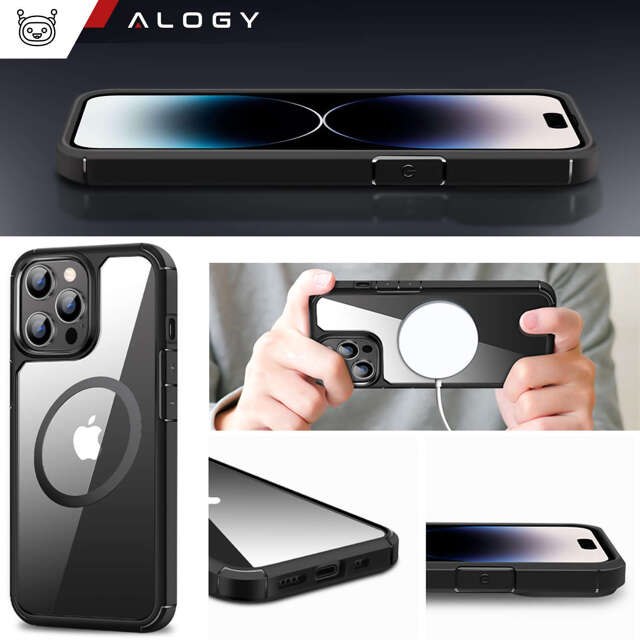 Alogy 360 Hybrid Set 6w1 Etui do iPhone 15 Pro Obudowa Case +2x szkło na ekran i obiektyw + Ring pancerne czarno-przezroczyste