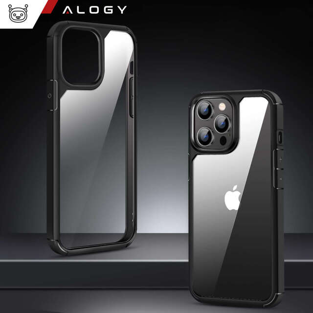 Alogy 360 Hybrid Set 6w1 Etui do iPhone 15 Pro Obudowa Case +2x szkło na ekran i obiektyw + Ring pancerne czarno-przezroczyste