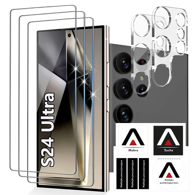 Alogy 3x Szkło hartowane do Galaxy S24 Ultra na ekran + 2x szkło na obiektyw Screen Protector Pro+ 9H