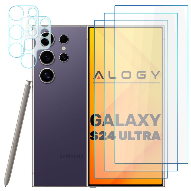 Alogy 3x Szkło hartowane do Galaxy S24 Ultra na ekran + 2x szkło na obiektyw Screen Protector Pro+ 9H