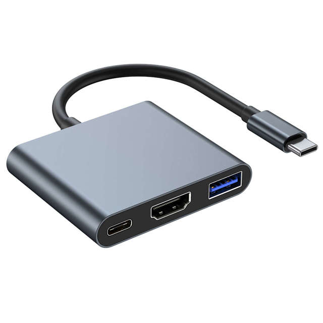 Alogy Adapter przejściówka HUB 3w1 USB-C na HDMI + USB-C + USB-A 4K 60Hz