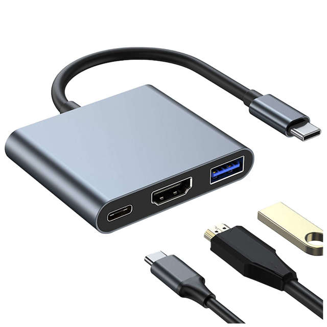 Alogy Adapter przejściówka HUB 3w1 USB-C na HDMI + USB-C + USB-A 4K 60Hz