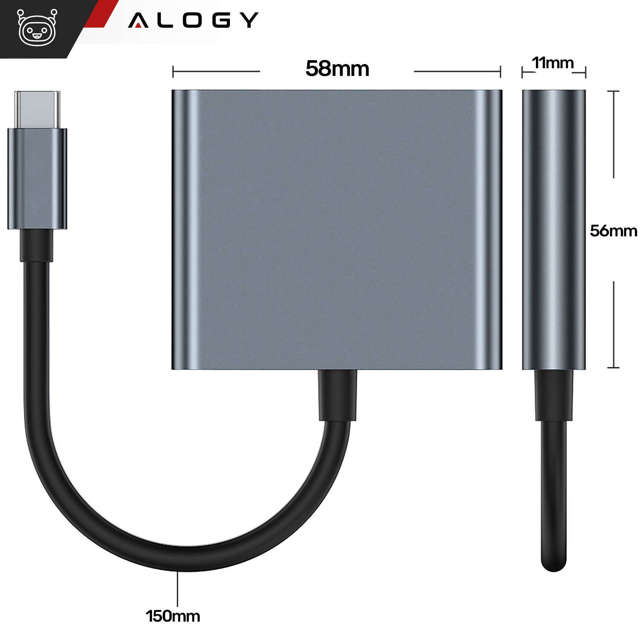 Alogy Adapter przejściówka HUB 3w1 USB-C na HDMI + USB-C + USB-A 4K 60Hz