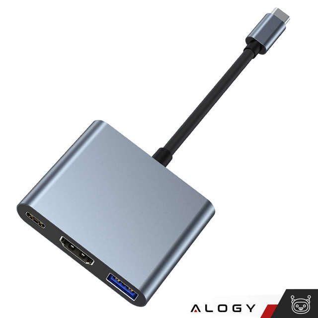 Alogy Adapter przejściówka HUB 3w1 USB-C na HDMI + USB-C + USB-A 4K 60Hz