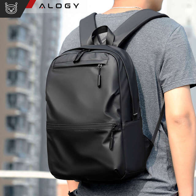 Alogy Backpack Plecak męski damski szkolny młodzieżowy na laptopa antykradzieżowy do samolotu uchwyt na walizkę Czarny