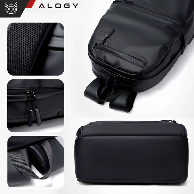 Alogy Backpack Plecak męski damski szkolny młodzieżowy na laptopa antykradzieżowy do samolotu uchwyt na walizkę Czarny