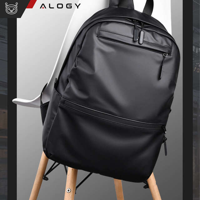 Alogy Backpack Plecak męski damski szkolny młodzieżowy na laptopa antykradzieżowy do samolotu uchwyt na walizkę Czarny