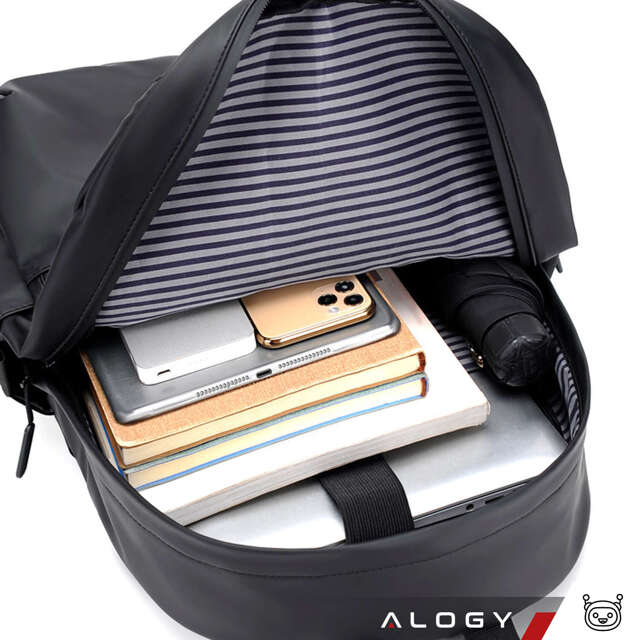 Alogy Backpack Plecak męski damski szkolny młodzieżowy na laptopa antykradzieżowy do samolotu uchwyt na walizkę Czarny