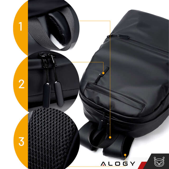 Alogy Backpack Plecak męski damski szkolny młodzieżowy na laptopa antykradzieżowy do samolotu uchwyt na walizkę Czarny