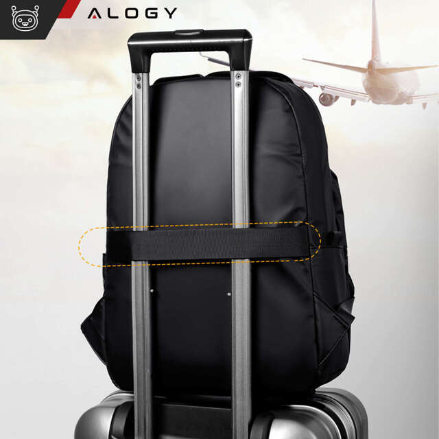 Alogy Backpack Plecak męski damski szkolny młodzieżowy na laptopa antykradzieżowy do samolotu uchwyt na walizkę Czarny