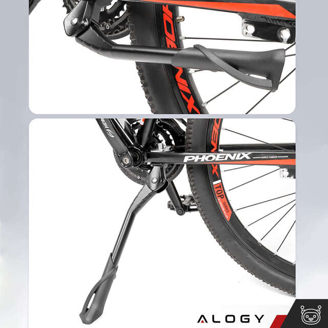 Alogy Bike Stopka rowerowa podpórka nóżka regulowana stojak do roweru 24-29 cm centralna aluminiowa czarna