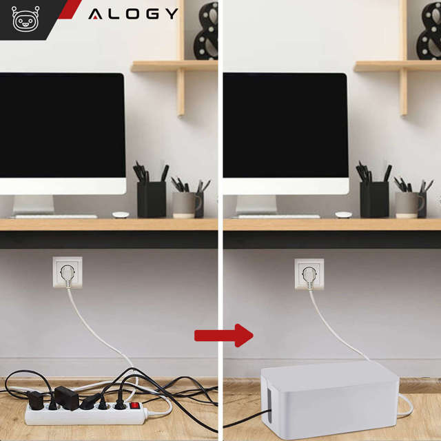 Alogy Cable Organizer Storage Box L 40cm Organizer biurkowy pojemnik pudełko na kable listwy Biały