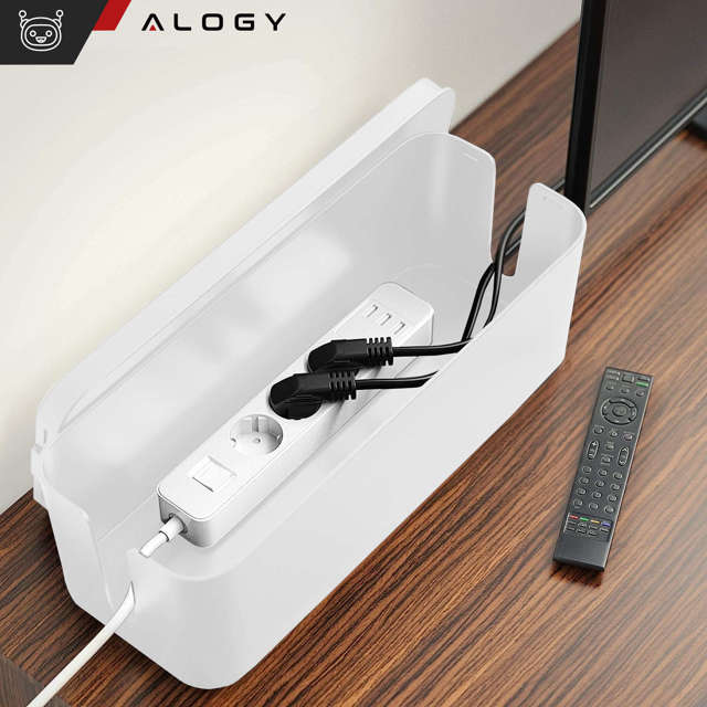 Alogy Cable Organizer Storage Box L 40cm Organizer biurkowy pojemnik pudełko na kable listwy Biały