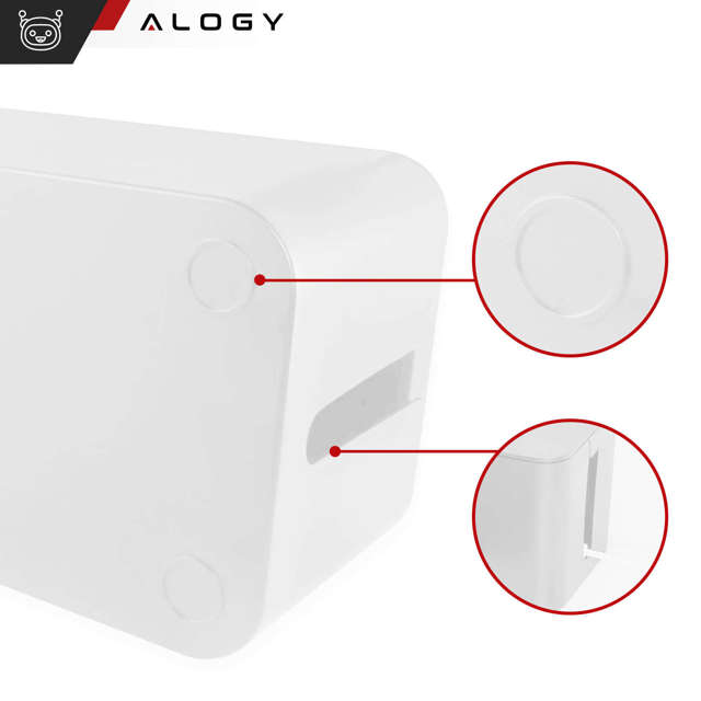 Alogy Cable Organizer Storage Box L 40cm Organizer biurkowy pojemnik pudełko na kable listwy Biały