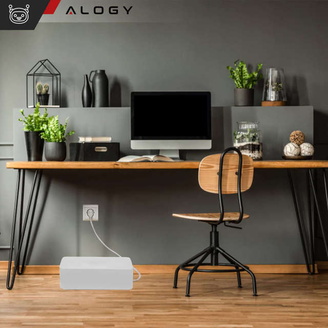 Alogy Cable Organizer Storage Box L 40cm Organizer biurkowy pojemnik pudełko na kable listwy Biały