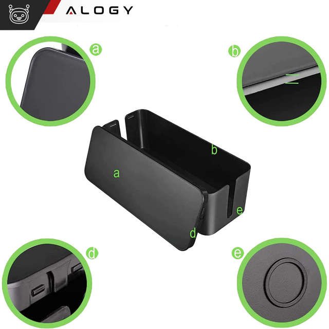 Alogy Cable Organizer Storage Box L 40cm Organizer biurkowy pojemnik pudełko na kable listwy Czarny