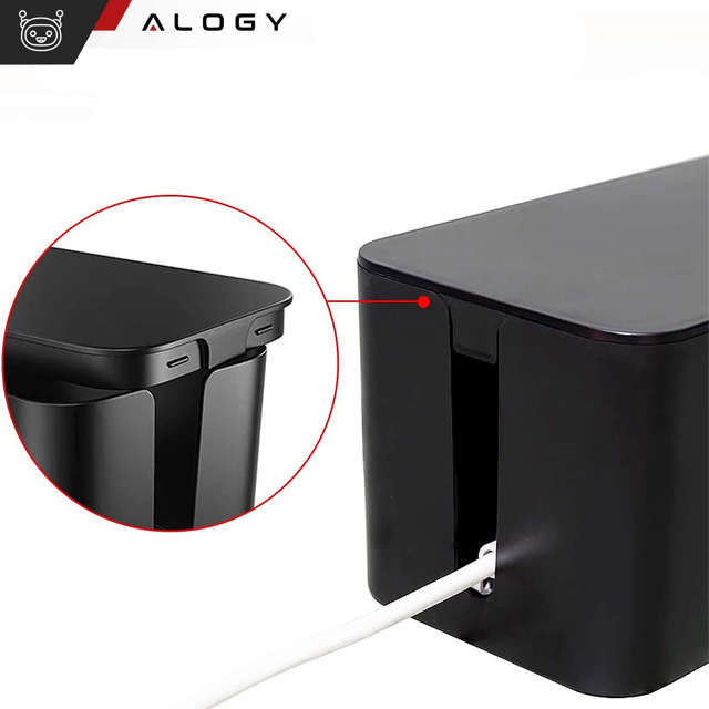 Alogy Cable Organizer Storage Box L 40cm Organizer biurkowy pojemnik pudełko na kable listwy Czarny