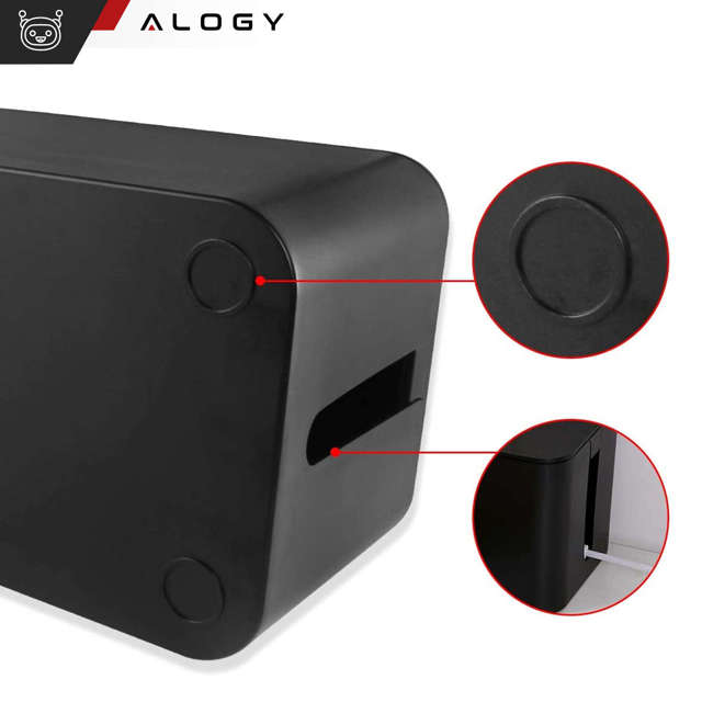 Alogy Cable Organizer Storage Box L 40cm Organizer biurkowy pojemnik pudełko na kable listwy Czarny