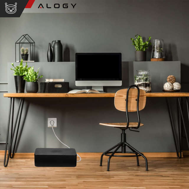 Alogy Cable Organizer Storage Box L 40cm Organizer biurkowy pojemnik pudełko na kable listwy Czarny