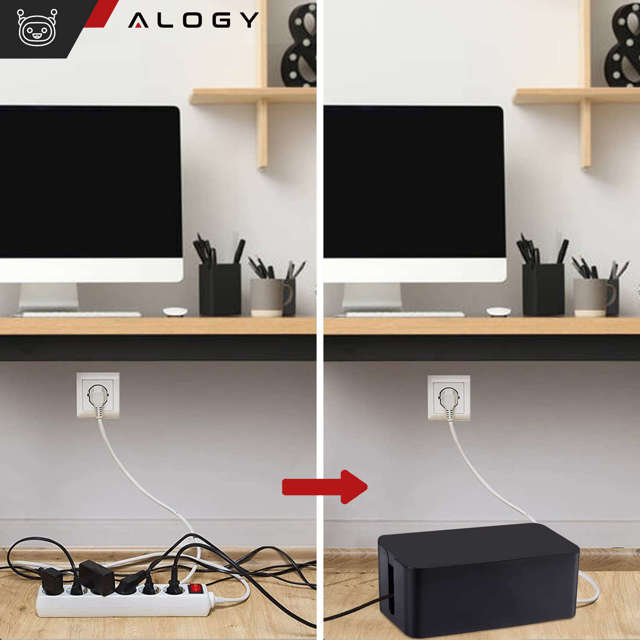 Alogy Cable Organizer Storage Box L 40cm Organizer biurkowy pojemnik pudełko na kable listwy Czarny