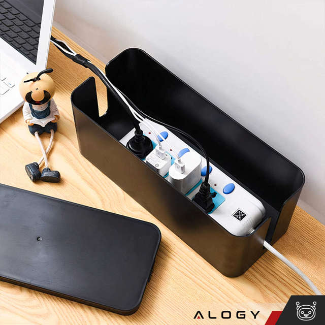 Alogy Cable Organizer Storage Box L 40cm Organizer biurkowy pojemnik pudełko na kable listwy Czarny