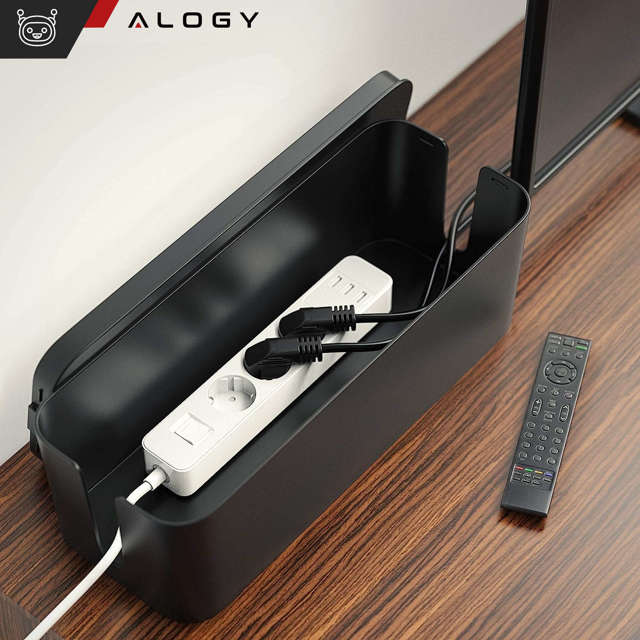 Alogy Cable Organizer Storage Box L 40cm Organizer biurkowy pojemnik pudełko na kable listwy Czarny