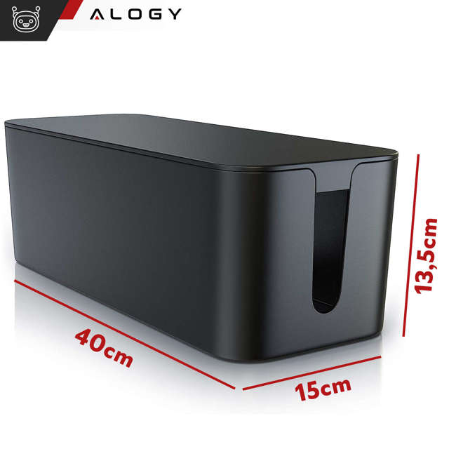 Alogy Cable Organizer Storage Box L 40cm Organizer biurkowy pojemnik pudełko na kable listwy Czarny