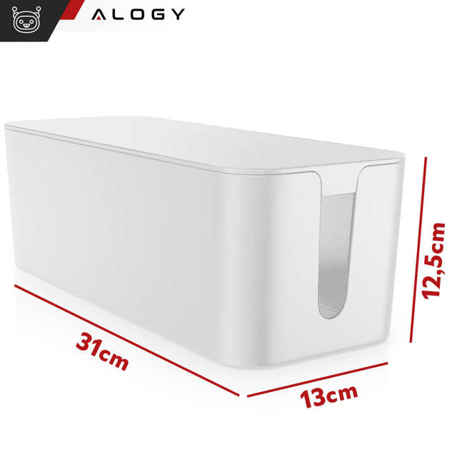 Alogy Cable Organizer Storage Box M 31cm Organizer biurkowy pojemnik pudełko na kable listwy Biały