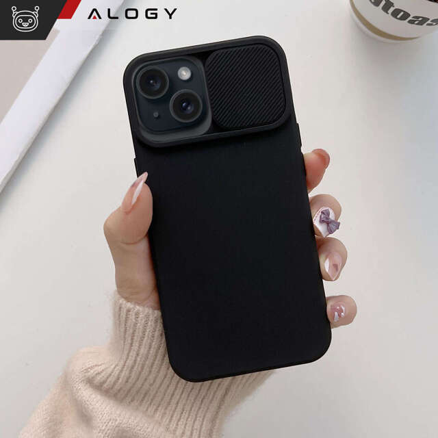 Alogy Camshield Soft Matt Etui ochronne do Apple iPhone 15 Plus obudowa ochronna z osłoną na aparat Slide Czarne