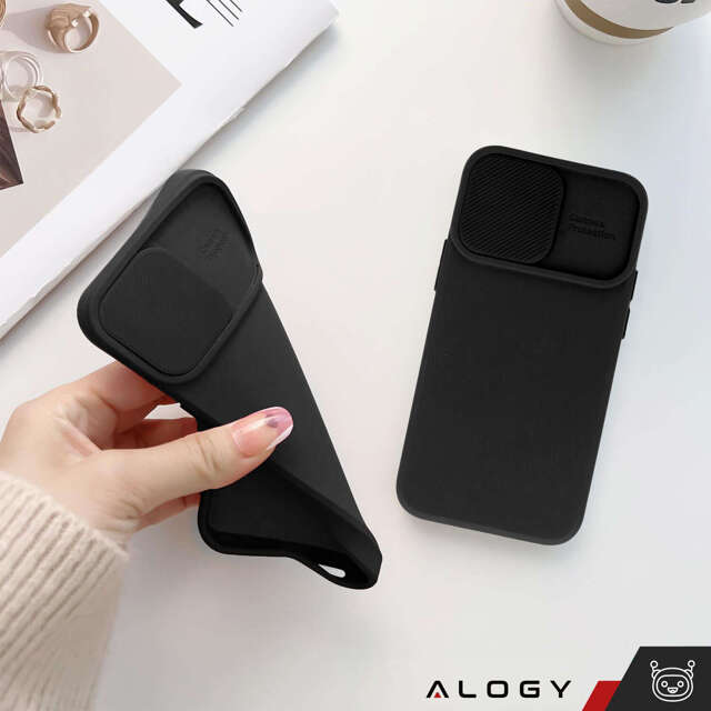 Alogy Camshield Soft Matt Etui ochronne do Apple iPhone 15 Plus obudowa ochronna z osłoną na aparat Slide Czarne