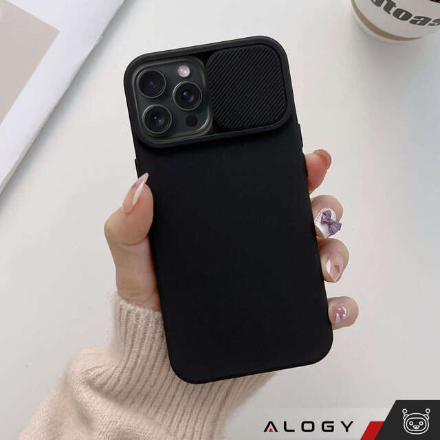 Alogy Camshield Soft Matt Etui ochronne do Apple iPhone 15 Pro Max obudowa z osłoną na obiektyw aparat Slide Czarne