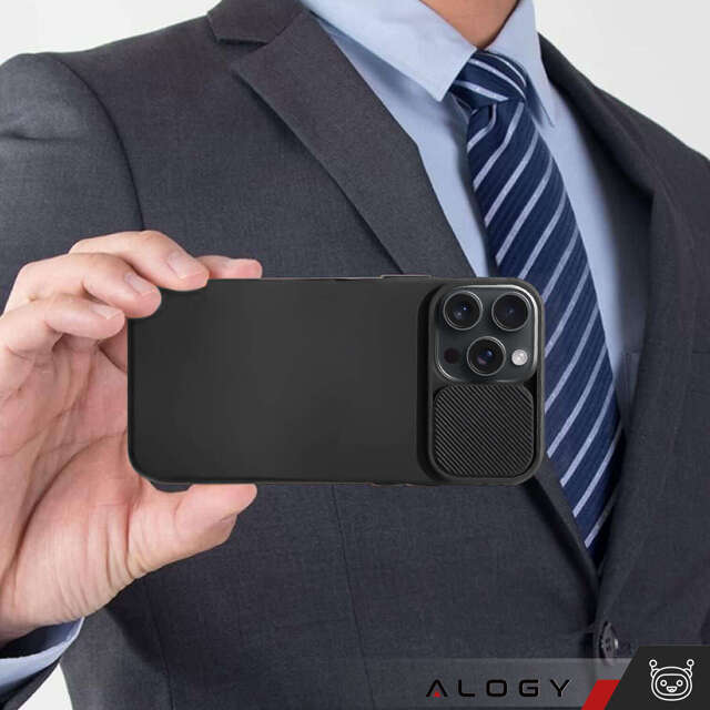 Alogy Camshield Soft Matt Etui ochronne do Apple iPhone 15 Pro Max obudowa z osłoną na obiektyw aparat Slide Czarne