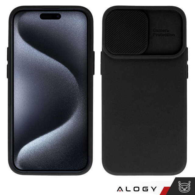 Alogy Camshield Soft Matt Etui ochronne do Apple iPhone 15 Pro Max obudowa z osłoną na obiektyw aparat Slide Czarne