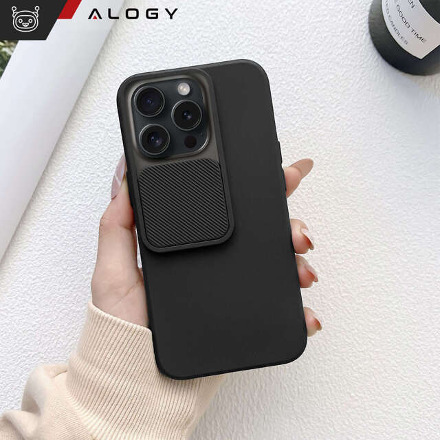 Alogy Camshield Soft Matt Etui ochronne do Apple iPhone 15 Pro obudowa z osłoną na obiektyw aparat Slide Czarne