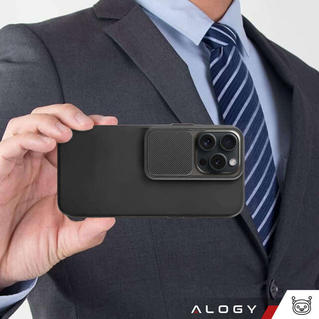 Alogy Camshield Soft Matt Etui ochronne do Apple iPhone 15 Pro obudowa z osłoną na obiektyw aparat Slide Czarne