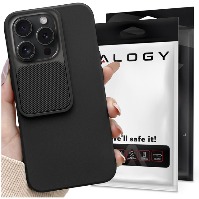 Alogy Camshield Soft Matt Etui ochronne do Apple iPhone 15 Pro obudowa z osłoną na obiektyw aparat Slide Czarne