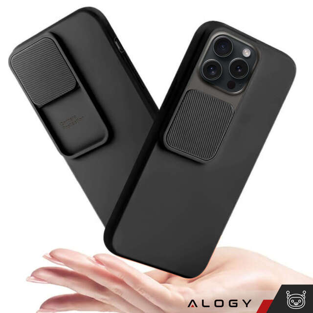 Alogy Camshield Soft Matt Etui ochronne do Apple iPhone 15 Pro obudowa z osłoną na obiektyw aparat Slide Czarne