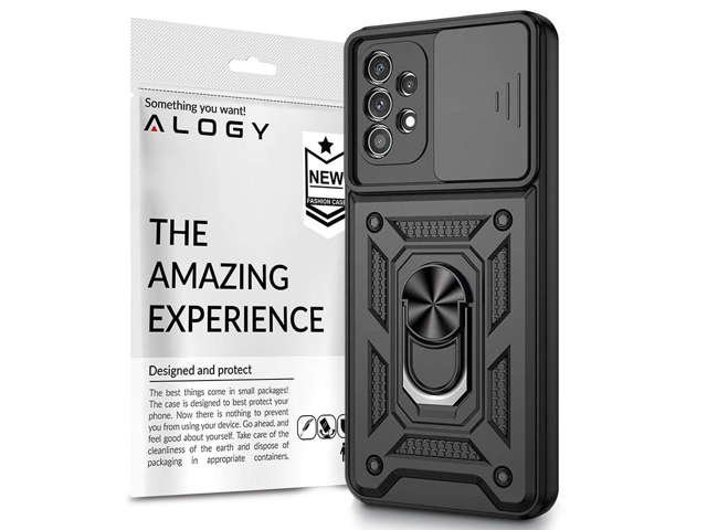 Alogy Camshield Stand Ring Etui obudowa z osłonką na aparat do Samsung Galaxy A32 4G Czarne