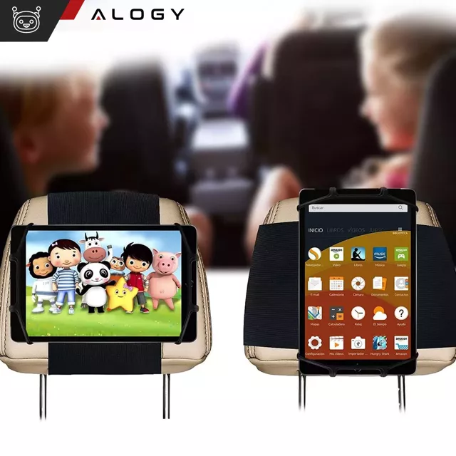 Alogy Car Holder Uchwyt samochodowy elastyczny na zagłówek do auta na rzep na telefon tablet czytnik czarny