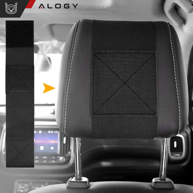 Alogy Car Holder Uchwyt samochodowy elastyczny na zagłówek do auta na rzep na telefon tablet czytnik czarny