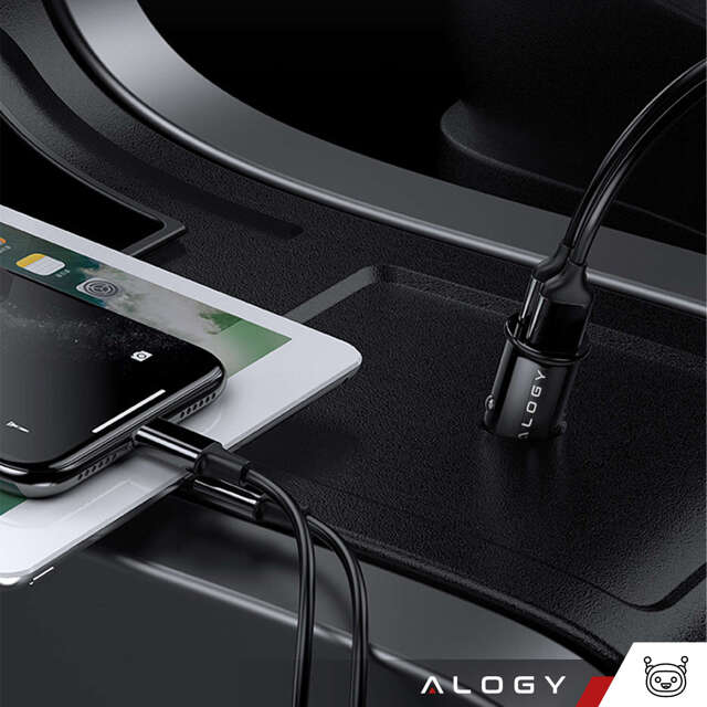 Alogy Car Ładowarka samochodowa USB QC 3.0 18W + USB C PD 20W szybka mocna do telefonu czarna