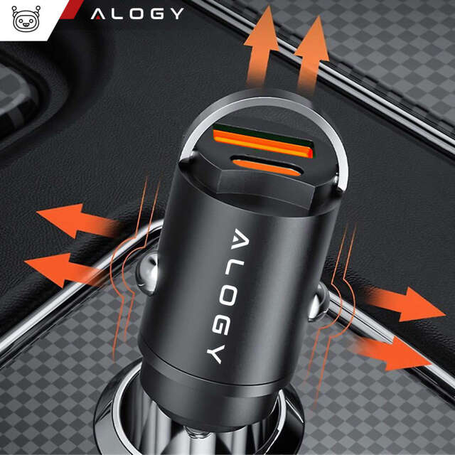 Alogy Car Ładowarka samochodowa USB QC 4.0 + USB-C PD 3.0 30W szybka mocna czarna