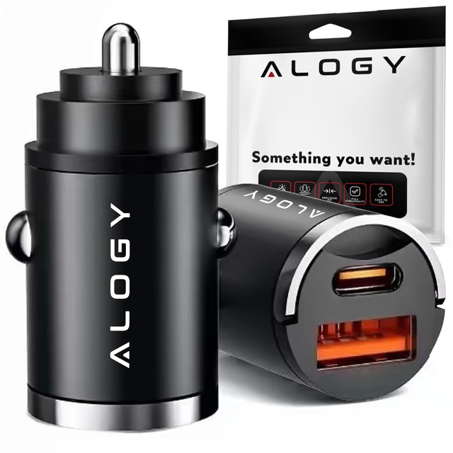 Alogy Car Ładowarka samochodowa USB QC 4.0 + USB-C PD 3.0 30W szybka mocna czarna