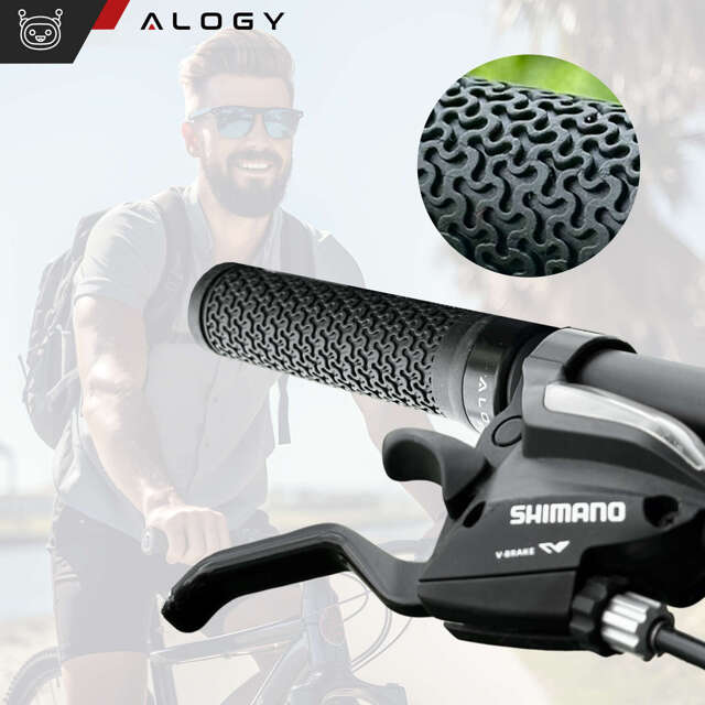 Alogy Chwyty gripy rowerowe rączki do kierownicy roweru ergonomiczne na rower MTB Sport Czarne [2szt]