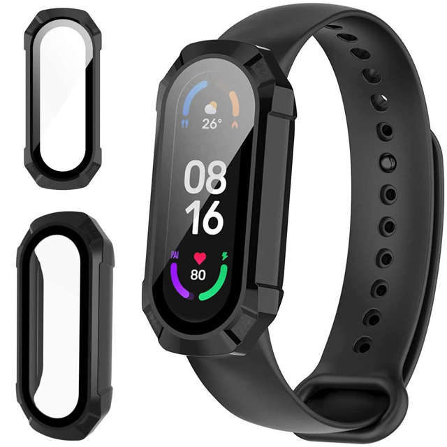 Alogy Classic Case Etui ochronne 2w1 nakładka wbudowane szkło do Xiaomi Mi Band 7 Czarne