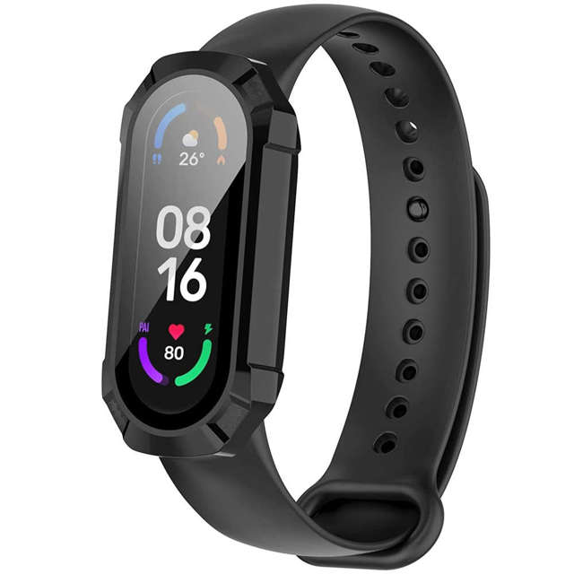 Alogy Classic Case Etui ochronne 2w1 nakładka wbudowane szkło do Xiaomi Mi Band 7 Czarne