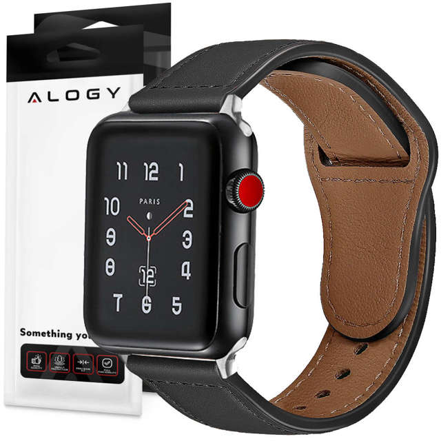 Alogy Elegancki pasek skórzany Leather Strap Band do Apple Watch 4/5/6/7/8/SE/ULTRA (42/44/45/49mm) Black