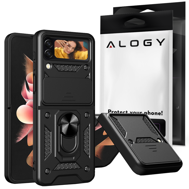 Alogy Etui Camshield Stand Ring Case z osłonką na aparat do Samsung Galaxy Z Flip 4 5G Black